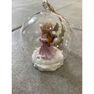 Vintage Glass Angel Christmas Ornament 6-inch Playing a Harp